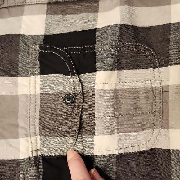 Men's Sonoma XL Button Down Shirt, with 2 Pockets, Checked Black White Gray - Picture 2 of 6